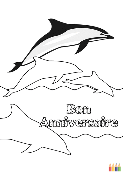 Coloriage bon anniversaire dauphins